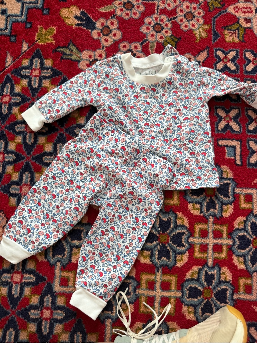 Floral Print Kids Pajama Set in White, Pink & Blue